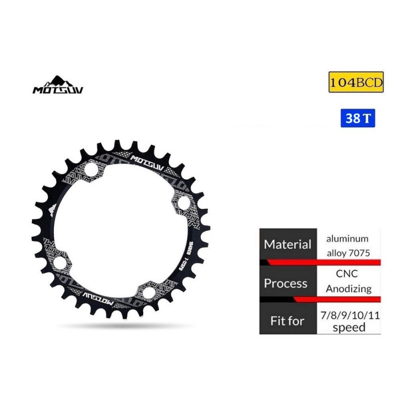 Звезда передняя Motsuv Round Narrow Wide 104BCD, 38T, черный, 1 шт