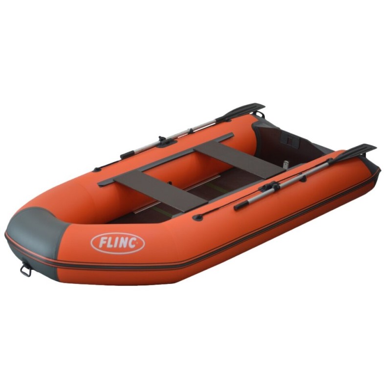 Надувная лодка ПВХ Flinc FT 320K, пайол фанерный, графит/оранжевый