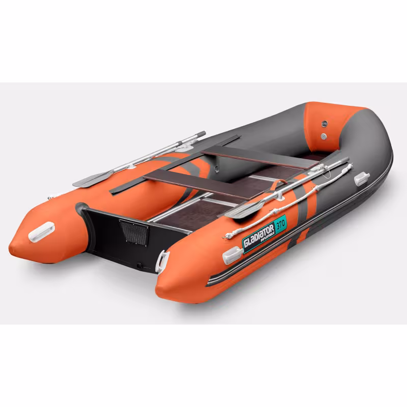 Надувная лодка ПВХ Gladiator B370, пайол фанерный, оранжевый/темно-серый