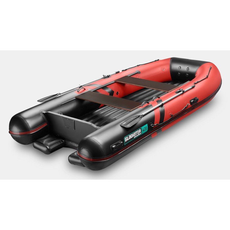 Надувная лодка ПВХ Gladiator E420S Jet, НДНД, красный/черный