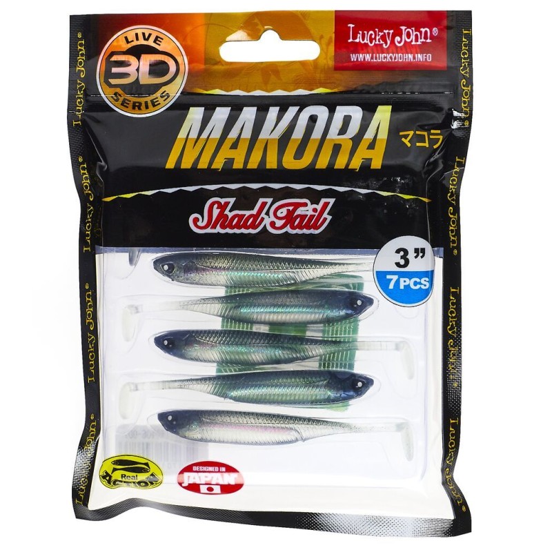 Силиконовая приманка Lucky John 3D Series Makora Shad Tail 3.0in, цвет 001, 7ш