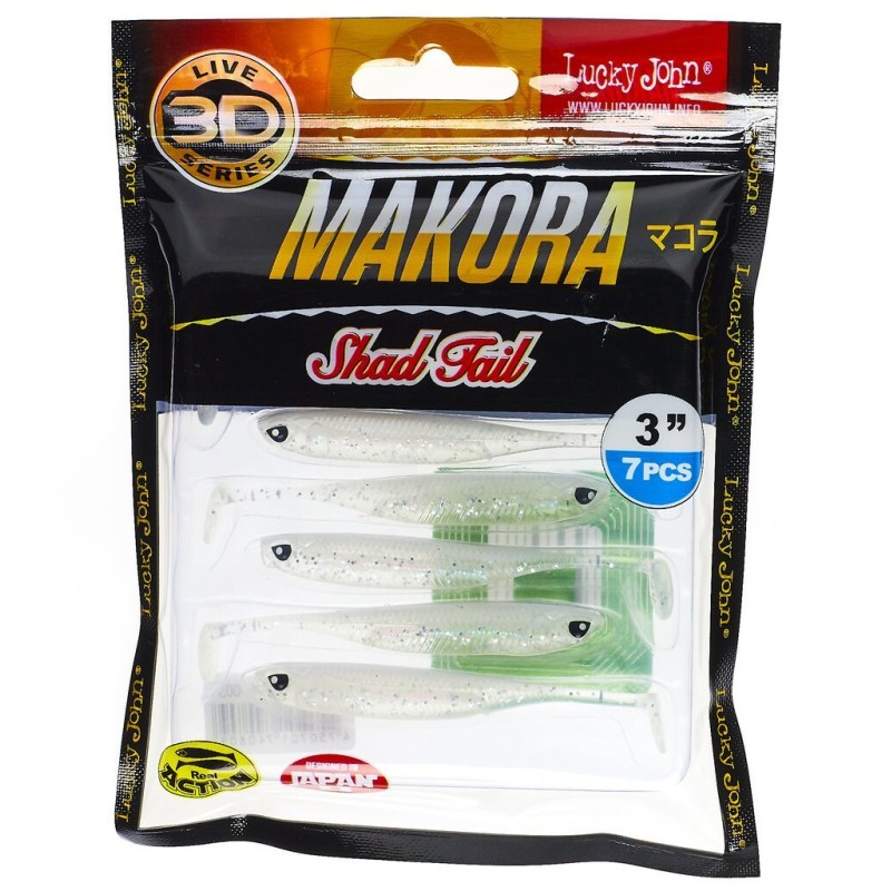 Силиконовая приманка Lucky John 3D Series Makora Shad Tail 3.0in, цвет 003, 7шт
