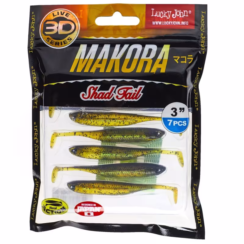 Силиконовая приманка Lucky John 3D Series Makora Shad Tail 3.0in, цвет 005, 7шт
