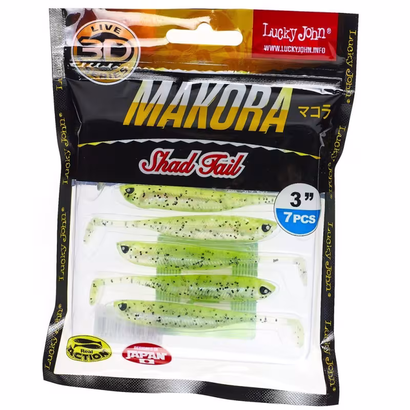 Силиконовая приманка Lucky John 3D Series Makora Shad Tail 3.0in, цвет 006, 7шт