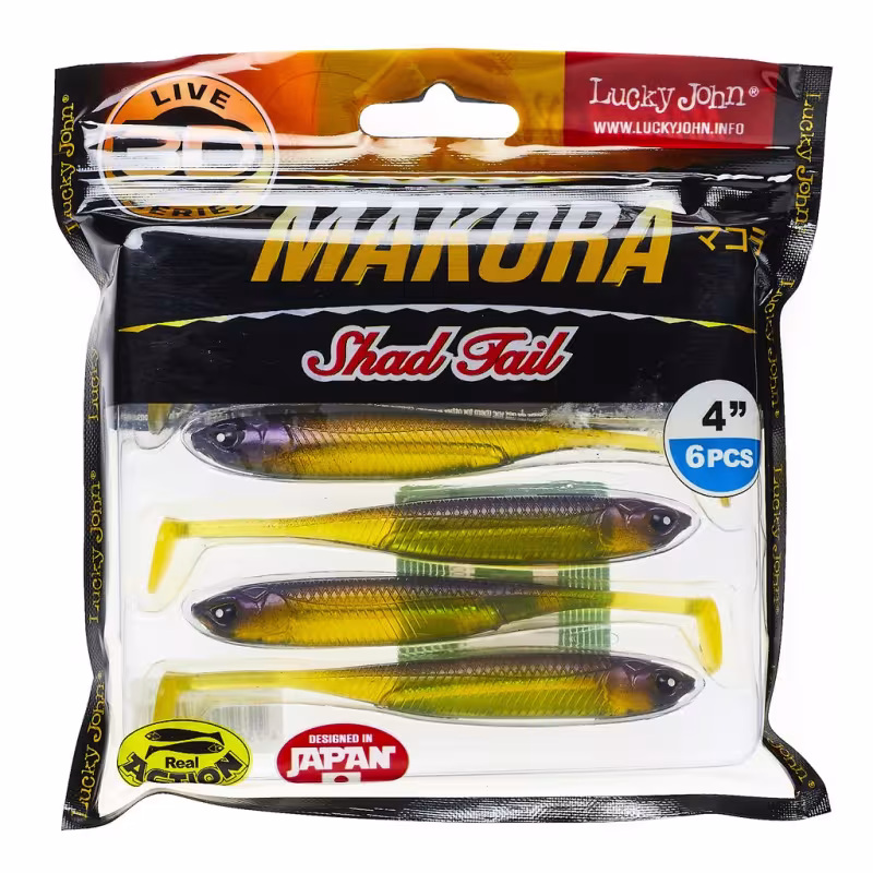 Силиконовая приманка Lucky John 3D Series Makora Shad Tail 4.0in, цвет 004, 6шт