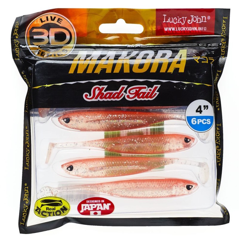 Силиконовая приманка Lucky John 3D Series Makora Shad Tail 4.0in, цвет 007, 6шт