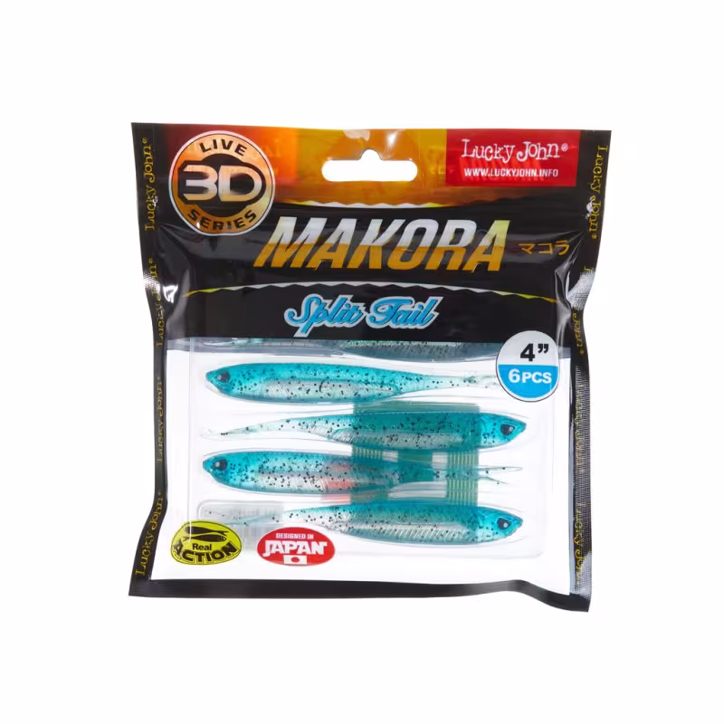 Силиконовая приманка Lucky John 3D Series Makora Split Tail 4.0in, цвет 002, 6шт