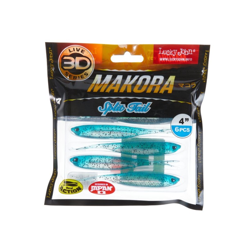 Силиконовая приманка Lucky John 3D Series Makora Split Tail 4.0in, цвет 002, 6шт