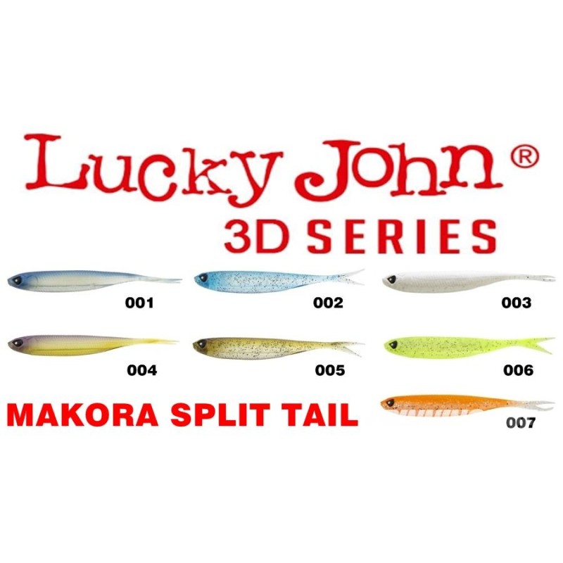 Силиконовая приманка Lucky John 3D Series Makora Split Tail 4.0in, цвет 002, 6шт