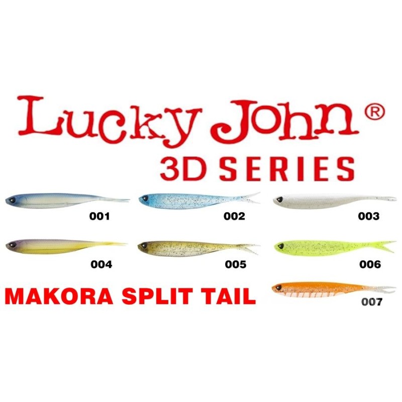 Силиконовая приманка Lucky John 3D Series Makora Split Tail 4.0in, цвет 004, 6шт