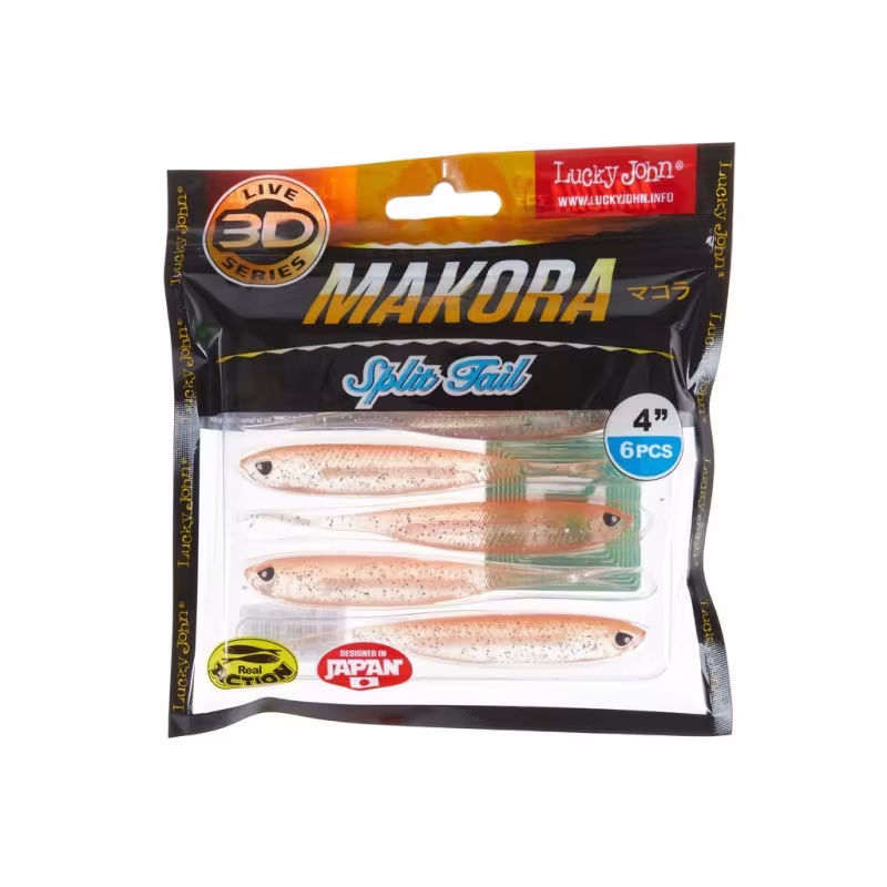 Силиконовая приманка Lucky John 3D Series Makora Split Tail 4.0in, цвет 007, 6шт