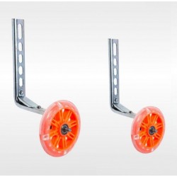 Дополнительные боковые колеса для велосипеда 12-20", светящиеся, с кронштейнами и крепежом, 115 мм, оранжевый