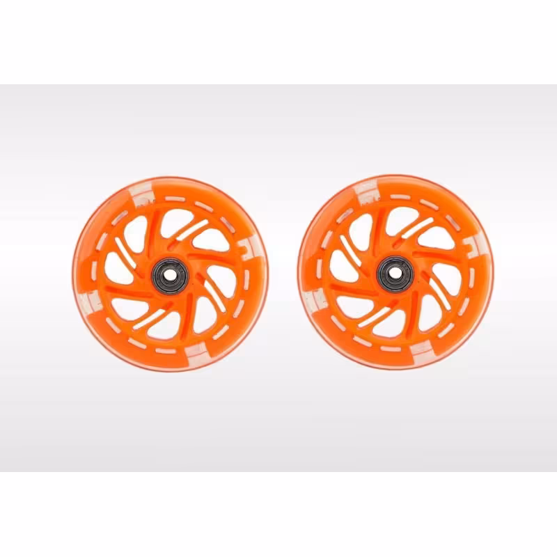 Дополнительные боковые колеса для велосипеда 12-20", светящиеся, с кронштейнами и крепежом, 115 мм, оранжевый