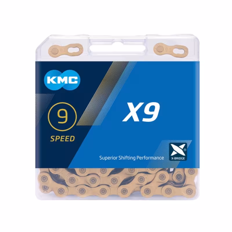 Цепь велосипедная KMC X9 Ti-N 114L Gold, 9 скоростей, 114 звеньев