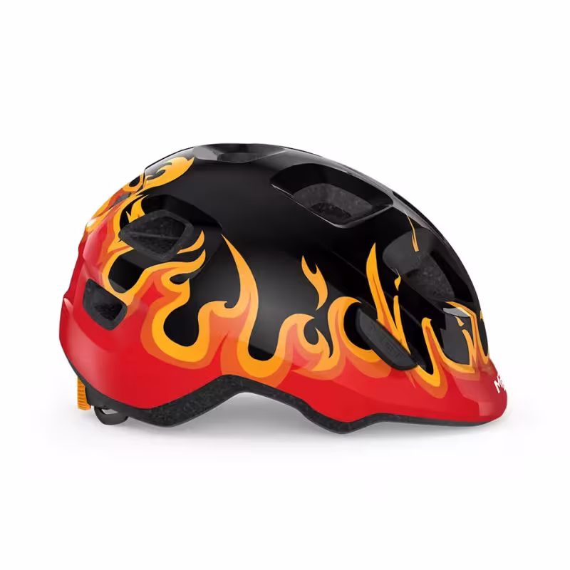 Велошлем детский Met Hooray Black Flames, черный/оранжевый, размер XS, 46-52 см