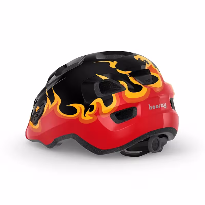 Велошлем детский Met Hooray Black Flames, черный/оранжевый, размер XS, 46-52 см