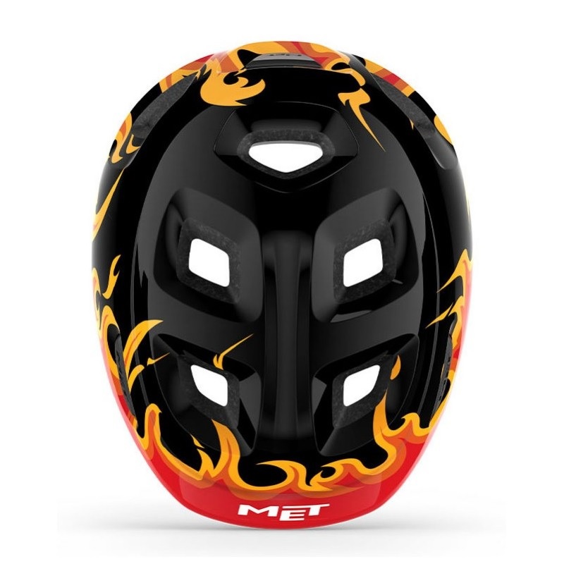 Велошлем детский Met Hooray Black Flames, черный/оранжевый, размер XS, 46-52 см