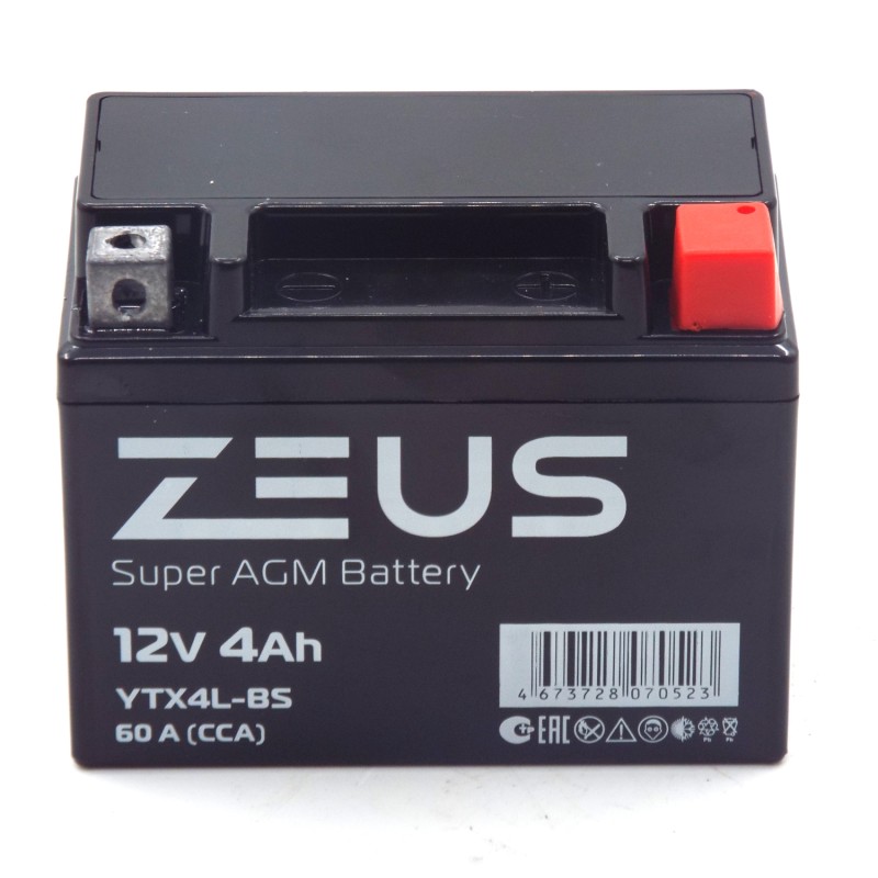 Аккумулятор Zeus Super AGM YTX4L-BS 4Ah, 12V