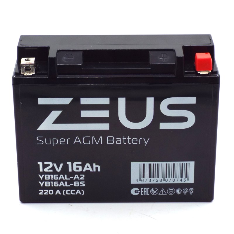 Аккумулятор Zeus Super AGM YB16AL-A2 16Ah, 12V