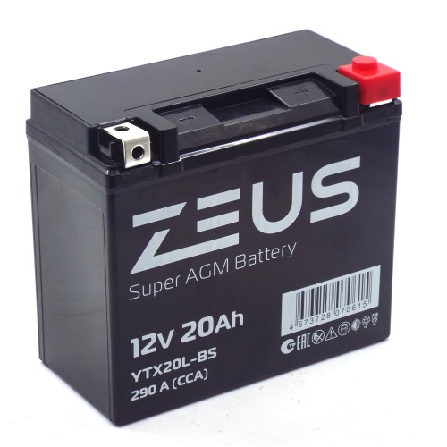 Аккумулятор Zeus Super AGM YTX20L-BS 20Ah, 12V