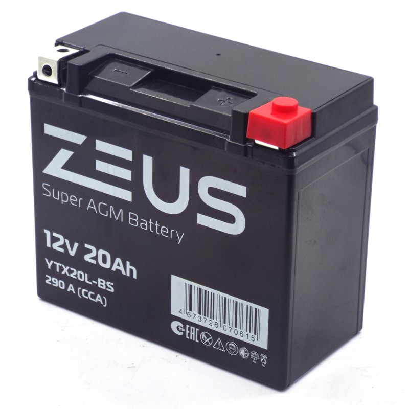 Аккумулятор Zeus Super AGM YTX20L-BS 20Ah, 12V