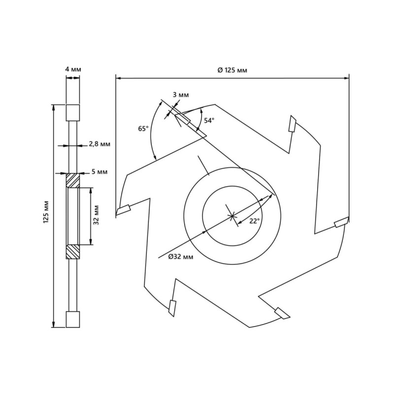 Фреза пазовая Belmash RF0011T, 125х32х4 мм