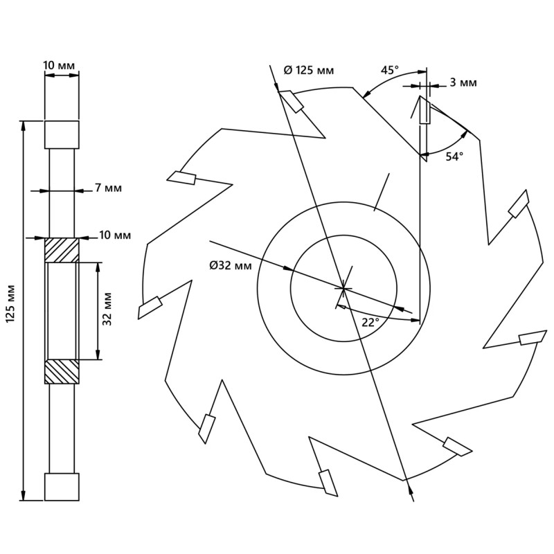 Фреза пазовая Belmash с подрезающими зубьями RF0020T, 125х32х10 мм