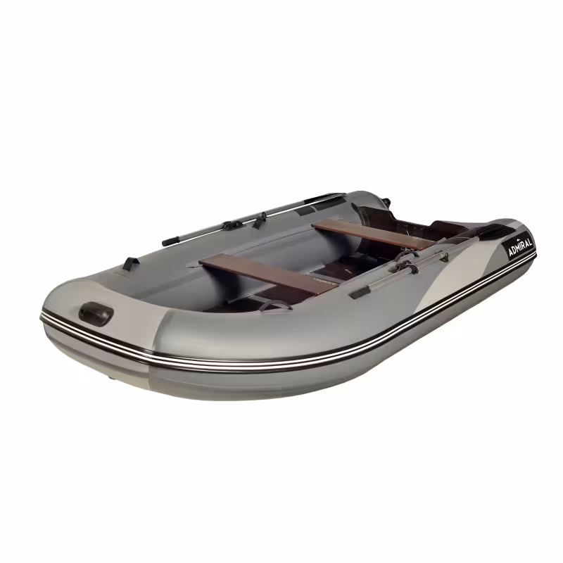 Надувная лодка ПВХ Адмирал 350, пайол фанерный, серый/черный