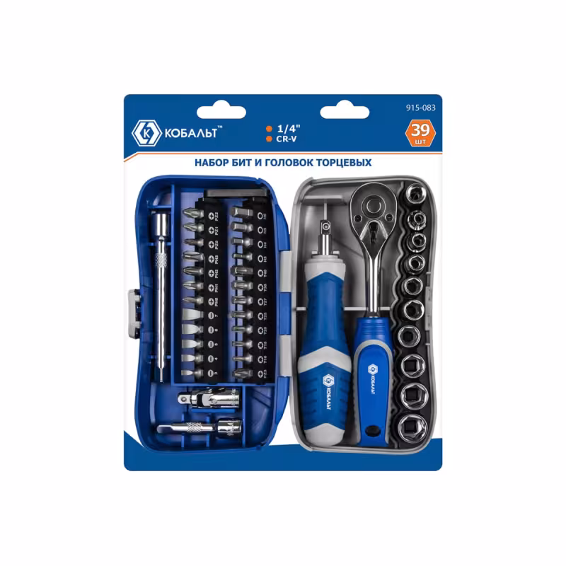 Набор бит и головок с трещоткой Кобальт 915-083, 39 предметов