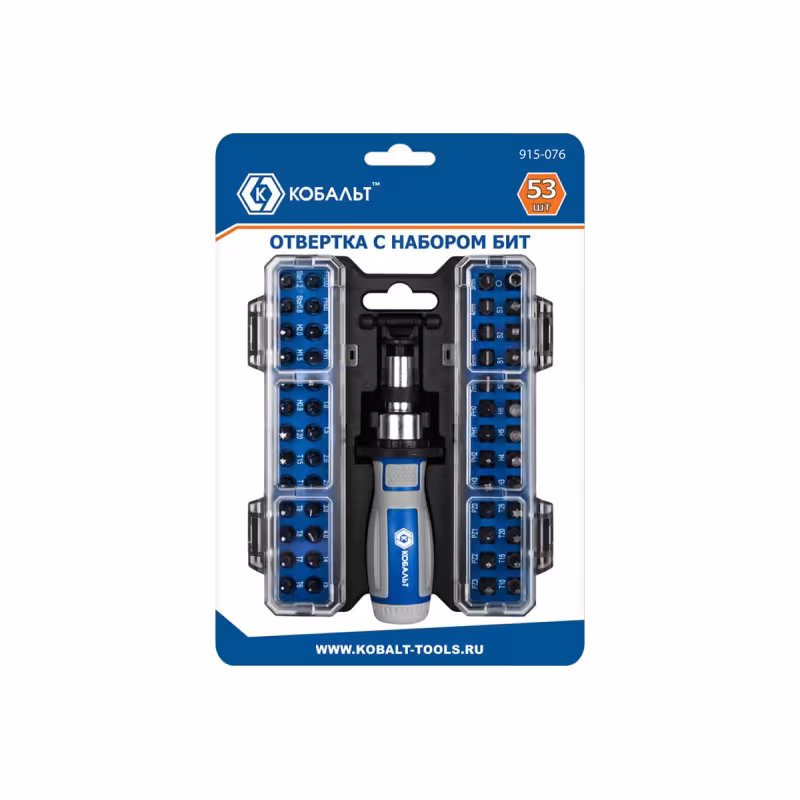 Отвертка-рукоятка для точных работ PH, SL, SQ, T, Tx с набором бит Кобальт CR-V 915-076