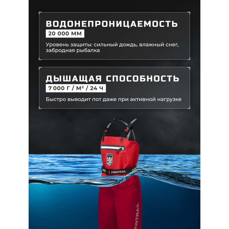 Полукомбинезон-вейдерсы Finntrail Rachel BF 5300 Red, мембрана Hard-Tex, красный, размер SQ