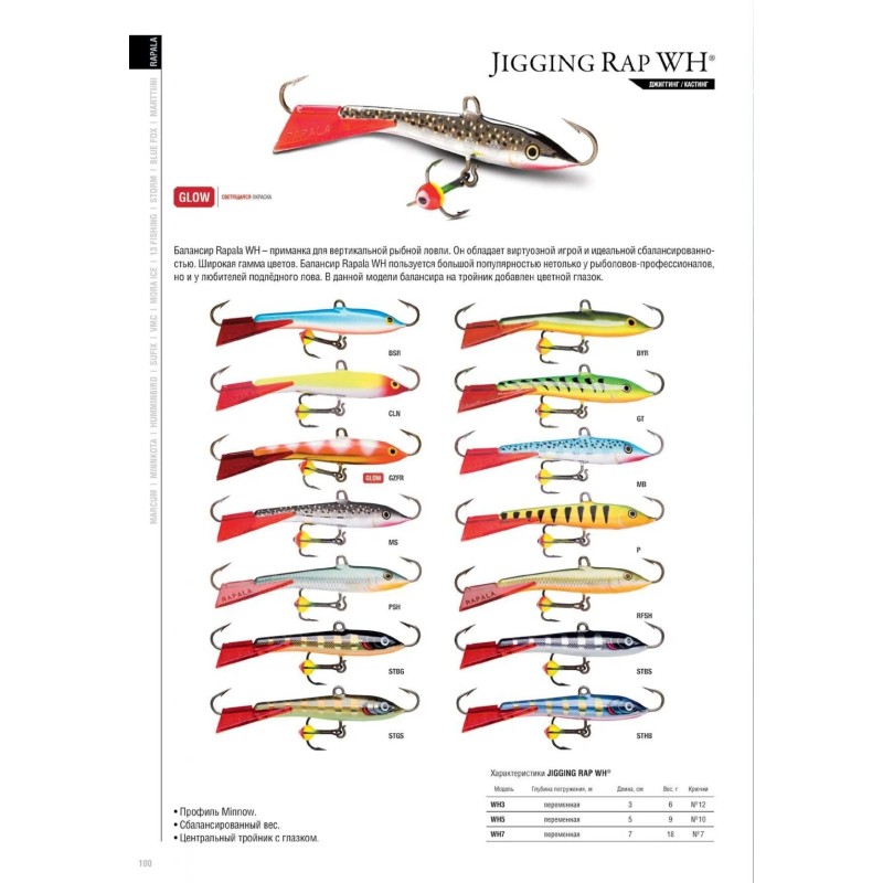 Балансир Rapala Jigging Rap Color Hook WH3 BSR, 3см, 6г