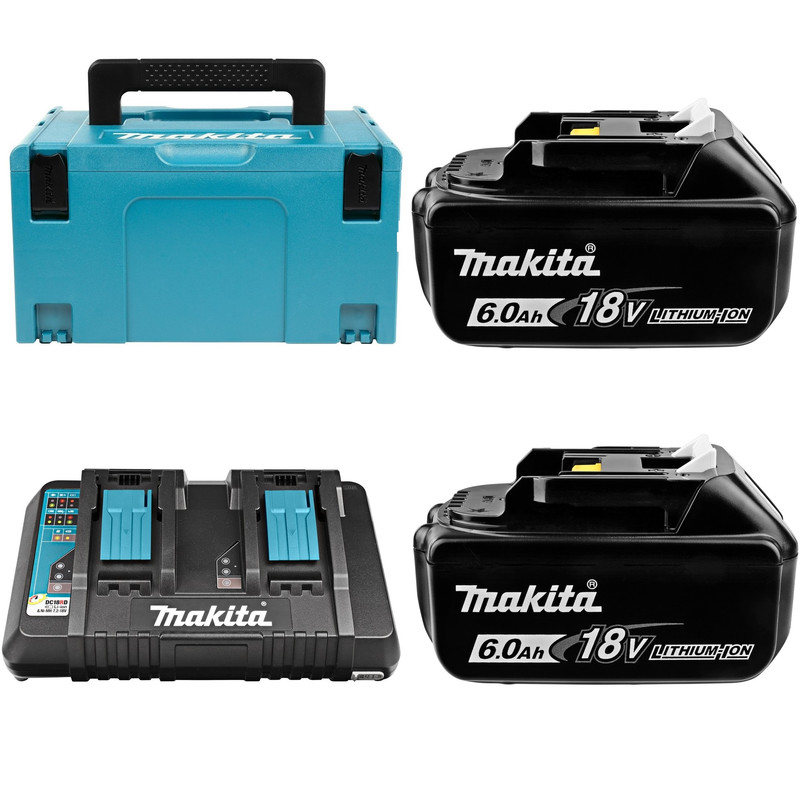 Комплект Makita PSK MKP3G182, 2х6Ач, Li-Ion АКБ BL1860B + ЗУ DC18RD, кейс