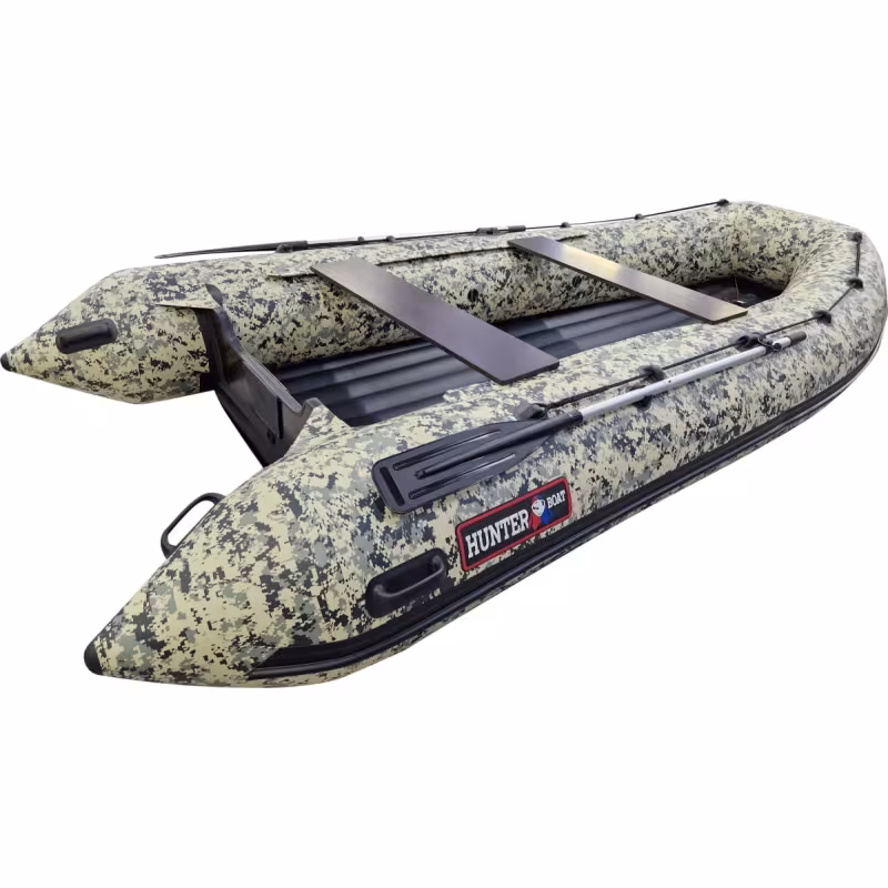 Лодка надувная ПВХ HunterBoat 390 А, НДНД, пиксель зеленый