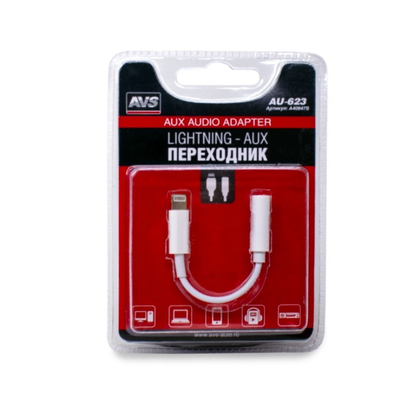 Кабель AVS AU-623, аудио переходник Lighting — AUX