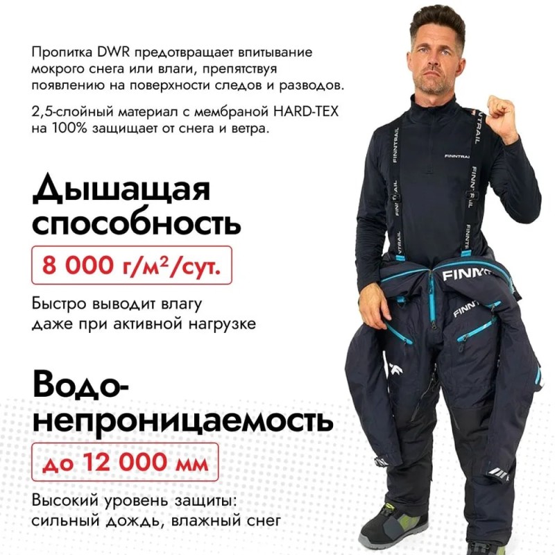 Комбинезон мужской Finntrail Widetrack Pro 3855 Graphite, мембрана Hard-Tex, черный, размер S