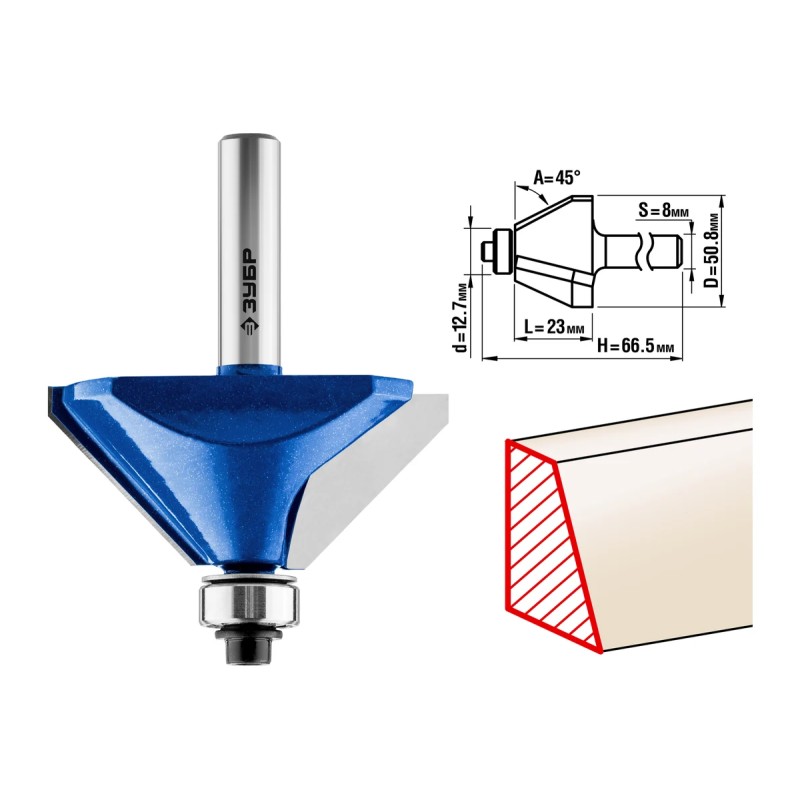 Фреза кромочная калевочная №9 Зубр 28711-50.8, 50.8x27 мм