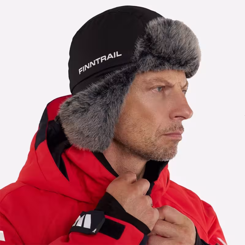 Шапка-ушанка Finntrail Hat Terra 2950 Graphite, мембрана Hard-Tex, черный, размер M-L