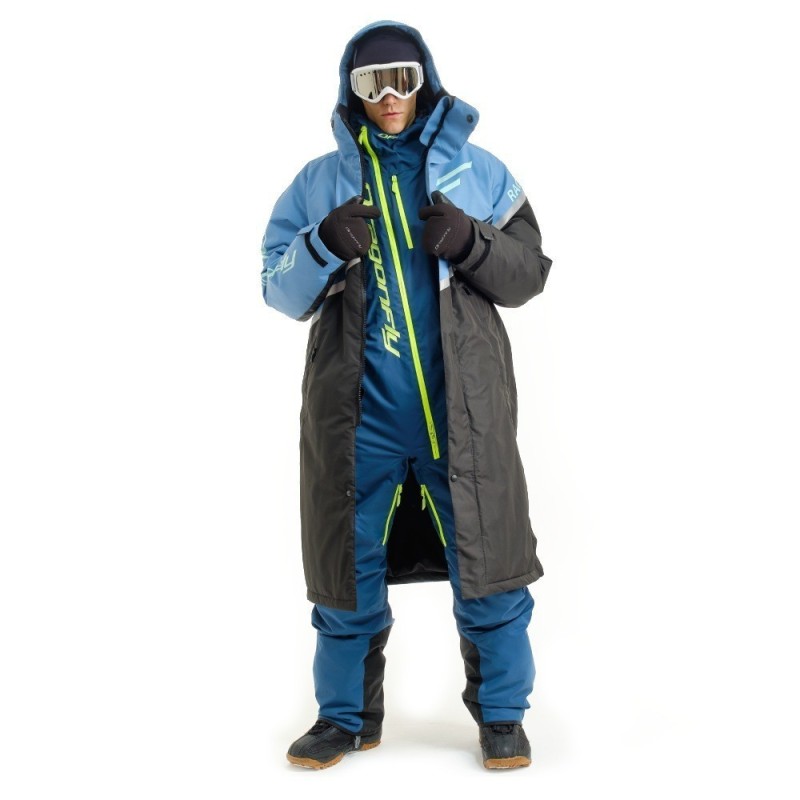 Пальто зимнее мужское Dragonfly Race Coat Smoke Blue 2023, мембрана DFTEX, голубой/черный, размер XS