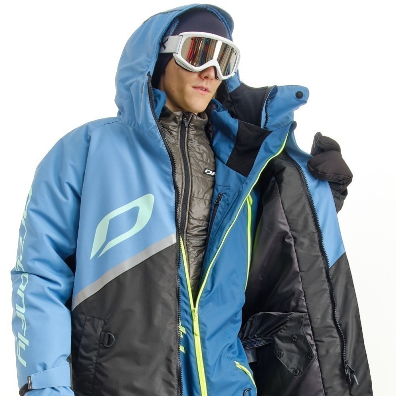 Пальто зимнее мужское Dragonfly Race Coat Smoke Blue 2023, мембрана DFTEX, голубой/черный, размер XXL