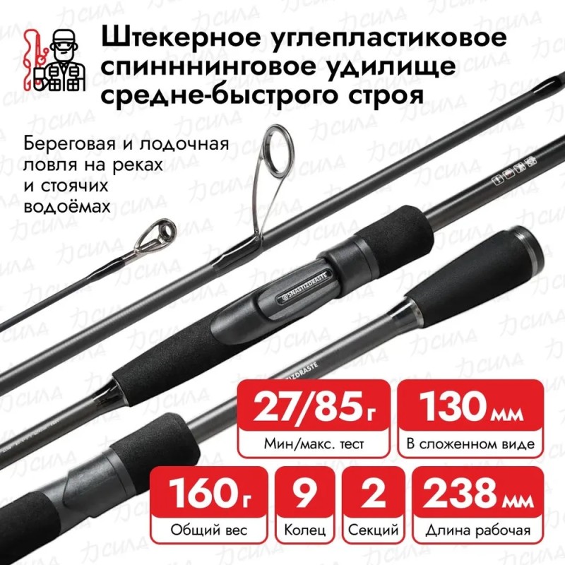 Спиннинг Снасти Здрасьте Porolka, 2.38 м, тест 27-85 г