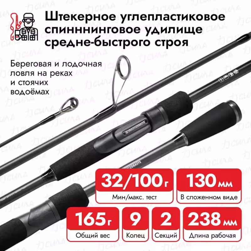 Спиннинг Снасти Здрасьте Porolka, 2.38 м, тест 32-100 г