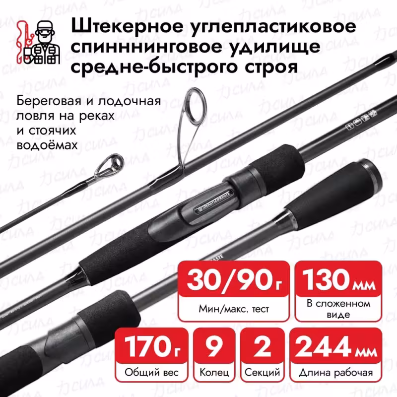 Спиннинг Снасти Здрасьте Porolka, 2.44 м, тест 30-90 г