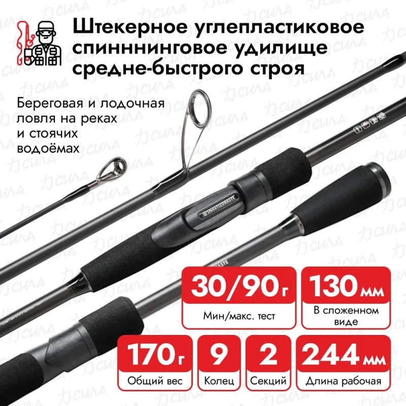 Спиннинг Снасти Здрасьте Porolka, 2.44 м, тест 30-90 г