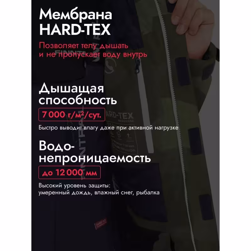 Костюм мужской Finntrail Atlas 3440 CamoShadowGreen, Рипстоп/мембрана Hard-Tex, зеленый камуфляж/черный, размер 48-50 (M), 170-180 см