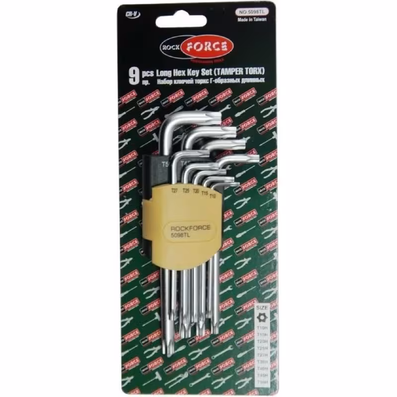 Набор ключей TORX RF-5098L: Г-образных удлиненных T10-T50 9пр. на пласт. держат.  ROCKFORCE /1/50