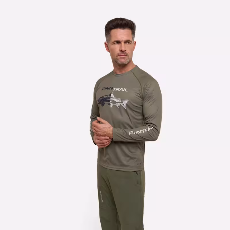 Лонгслив мужской Finntrail Wave Fish 6611 Khaki, полиэстер, хаки, размер 44-46 (S), 165-175 см
