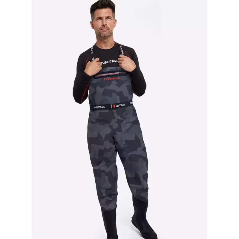Полукомбинезон-вейдерсы мужской Finntrail Airman 5260, мембрана Hard-Tex, CamoShadowBlack, серый камуфляж, размер ML/44, 180-190 см