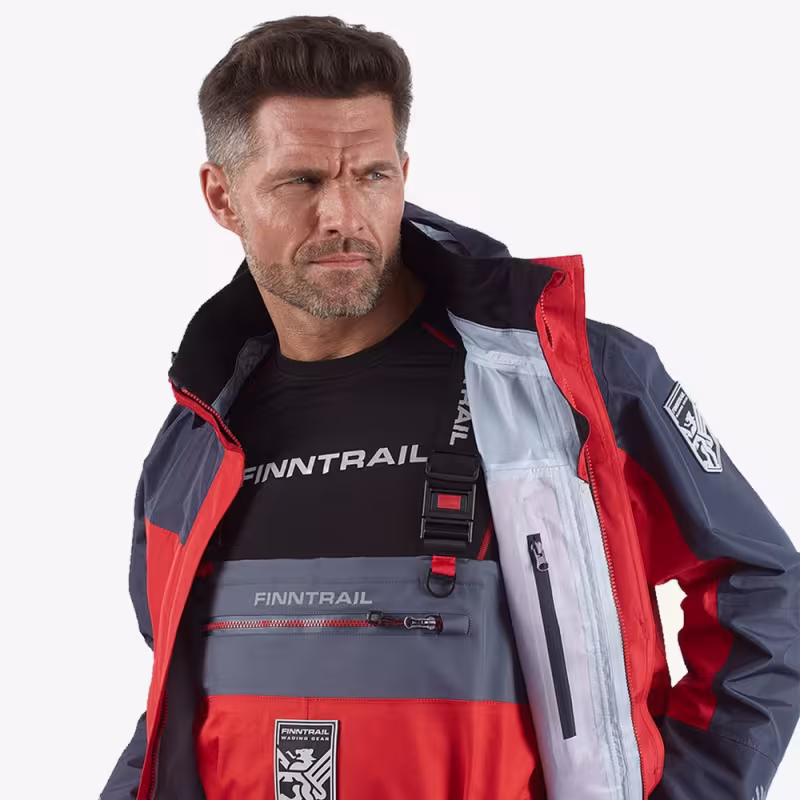 Полукомбинезон-вейдерсы мужской Finntrail Aquamaster New 1536 Red, мембрана Hard-Tex, красный, размер 50-52 (LL), 185-195 см
