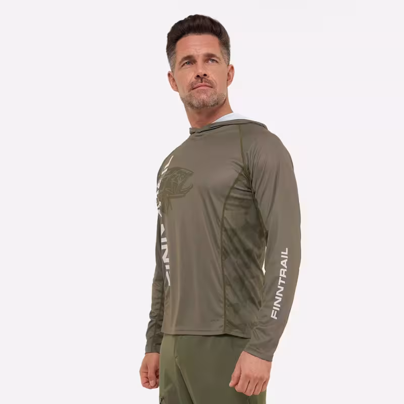 Лонгслив мужской Finntrail Wave Big Fish 6609 Khaki, полиэстер, хаки, размер 44-46 (S), 165-175 см